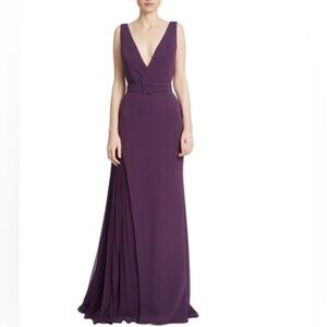 Badgley Mischka Women’s Pleated Detailed Lined Plum Gown / Size 6 / Brand NWT